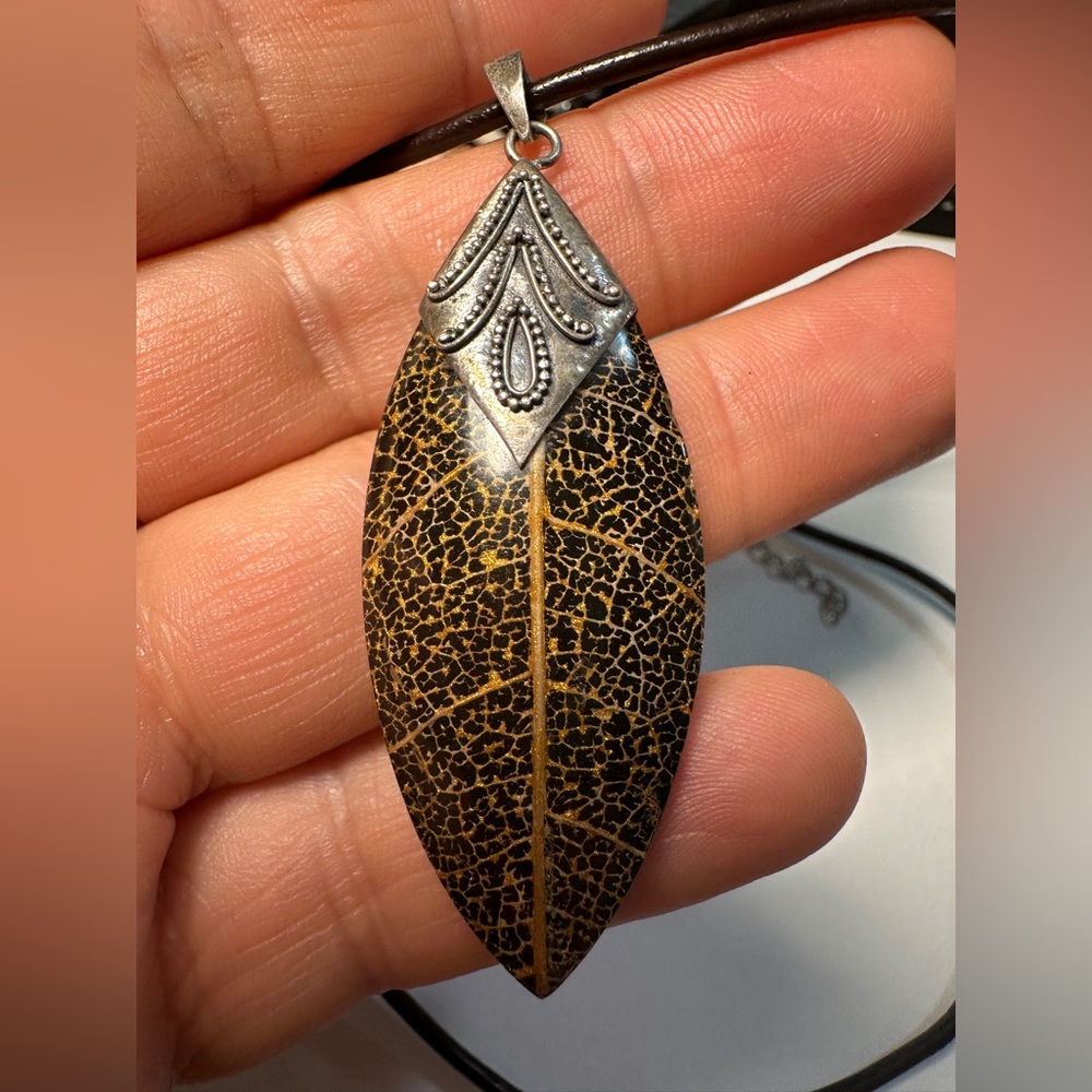 Sterling Silver Resin Skeleton Leaf Pendant